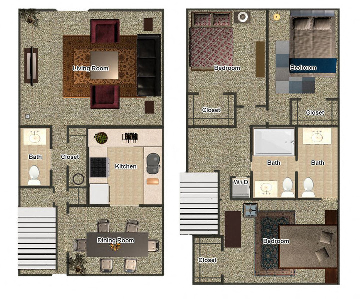 Floor plan for 3 beds, 2 baths, 1460 sqft